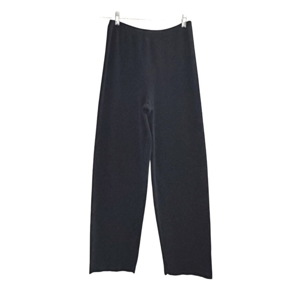 Eileen Fisher Knit Wide Leg Pants Black Viscose Nylon S